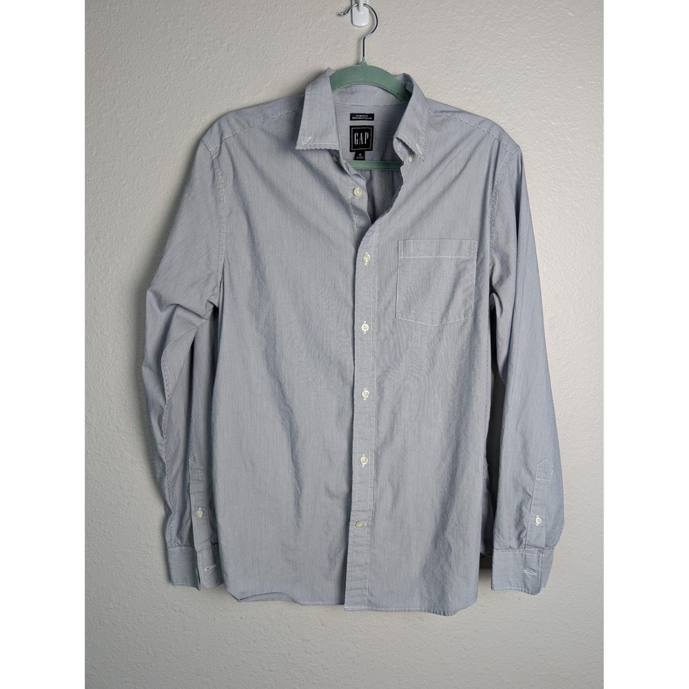 Gap Shirt Mens Medium Blue Striped Long Sleeve Button Up Collared Regular Fit